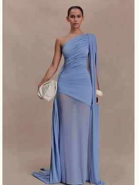 Meshki Asher Slinky One Shoulder Maxi Dress - Cornflower Blue